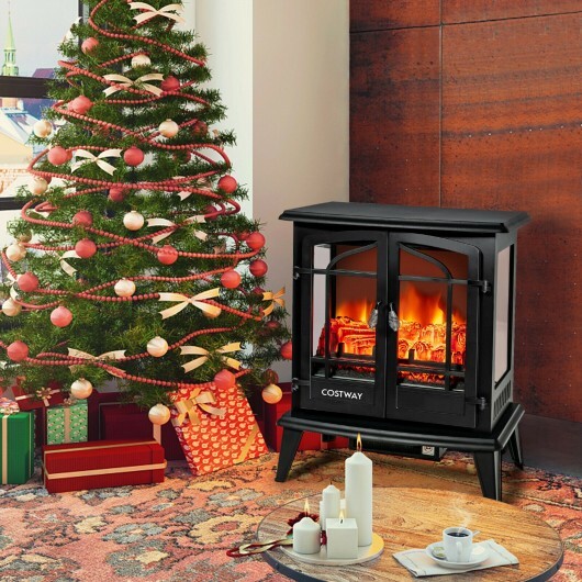 25 Inch Freestanding Electric Fireplace Heater with Realistic Flame effect-Black - Color: Black - Size: 25 inches