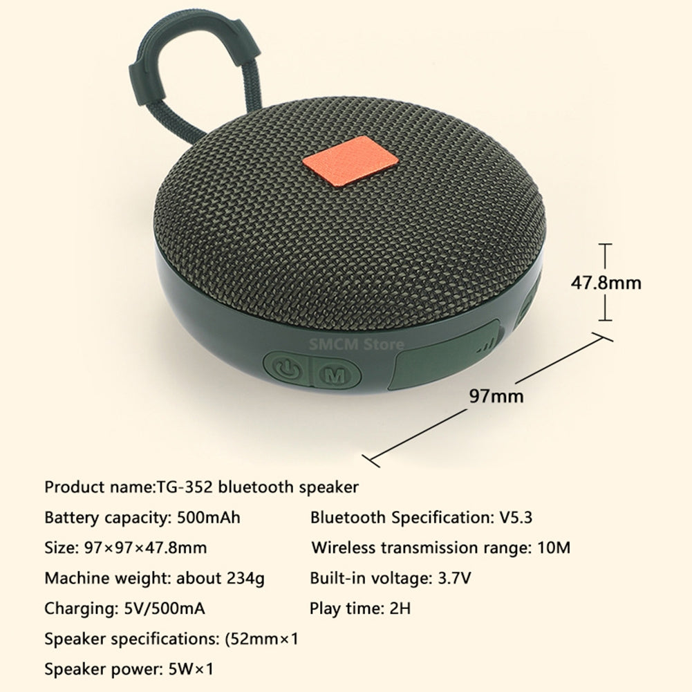 TG352 Portable Wireless Speaker 360 HD Surround Stereo Sound With Strong Bass Waterproof Speaker For Home Parties Activities grey