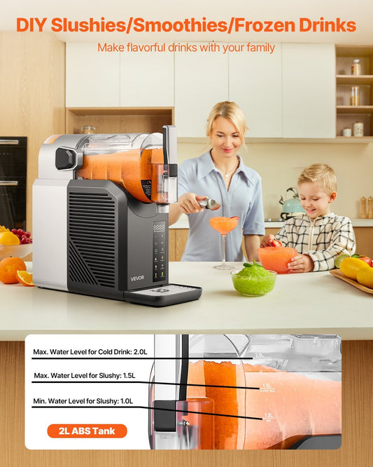 VEVOR Slushie Machine, 2L/68oz No Ice Needed Slushy Machine for Home, Frozen Drink Maker with 6 Preset Programs, Margarita Machine with Self-Cleaning, Frozen Margaritas, Frapps, Milkshake, and More