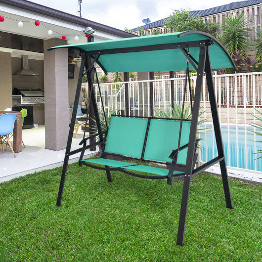 2 Person Patio Swing with Weather Resistant Glider and Adjustable Canopy-Green - Color: Green