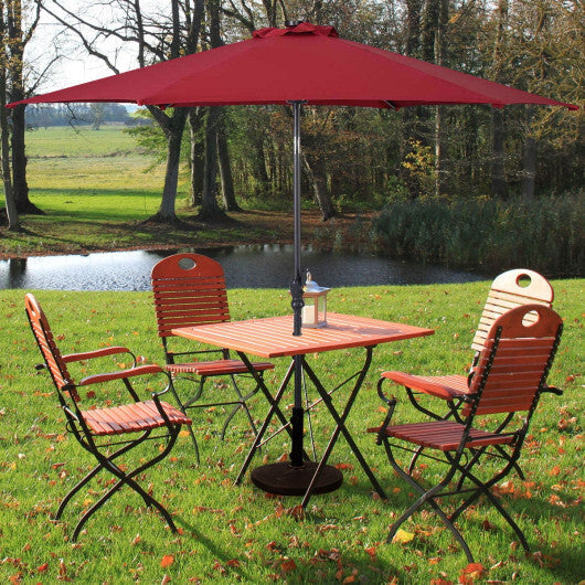 9FT Patio Solar Umbrella LED Patio Market Steel Tilt W/ Crank Outdoor New-Tan