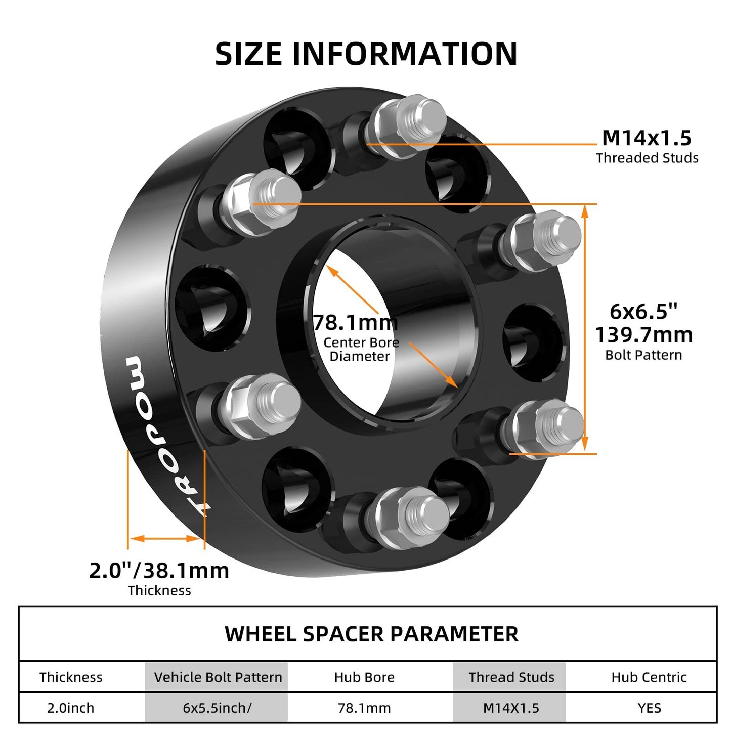 US CHEINAUTO 6x5.5 Wheel Spacers Compatible With Silverado 1500 2 Inch Forged Hub Centric M14x1.5