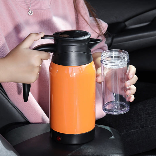 Car Electric Kettle Insulation Cup Temperature Digital Display Cup Cover Large Handle Hot Water Kettle 12V 24V Universal 24V warm orange