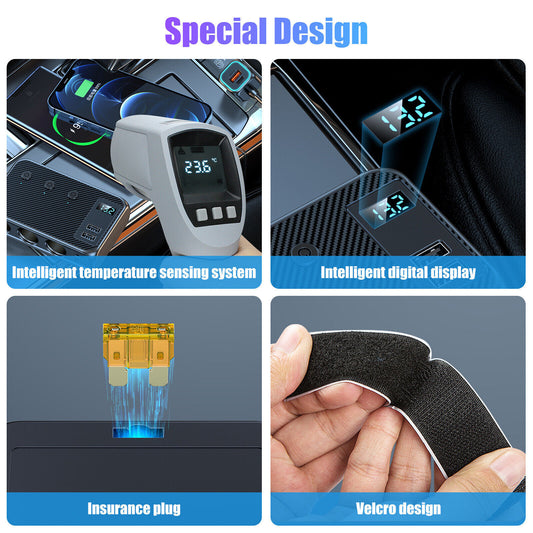 Cigarette Lighter Plug Splitter 171W 12V/24V 1 QC 3.0+2 PD+3 USB Ports USB Charger Extension Cord Multi-Port Power Plug LED Display Voltage 3 Independent On/off Switches black