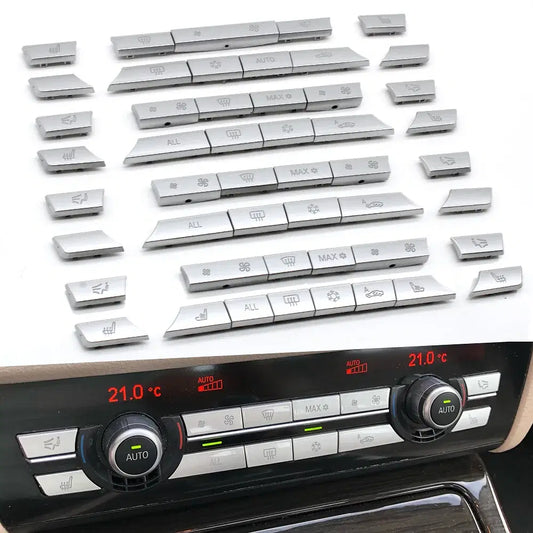 Color Name: WHITE - Silver Dashboard Air Conditioner Ac Buttons Cover Caps Repair Kit For BMW 5 6 7 Series X5 X6 F10 F11 F06 F12 F01 F02 F15 F16