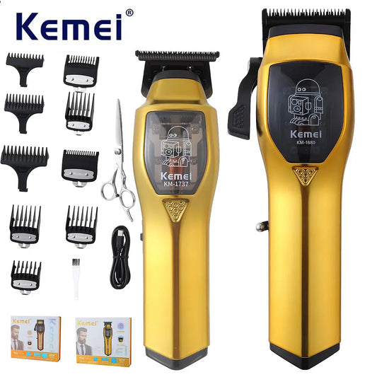 Color: black - Kemei Electric Hair Clippers and Hair Trimmer Kit Men Professional USB-C Rechargeable Cordless 0mm Finish Hair Cutting Machine