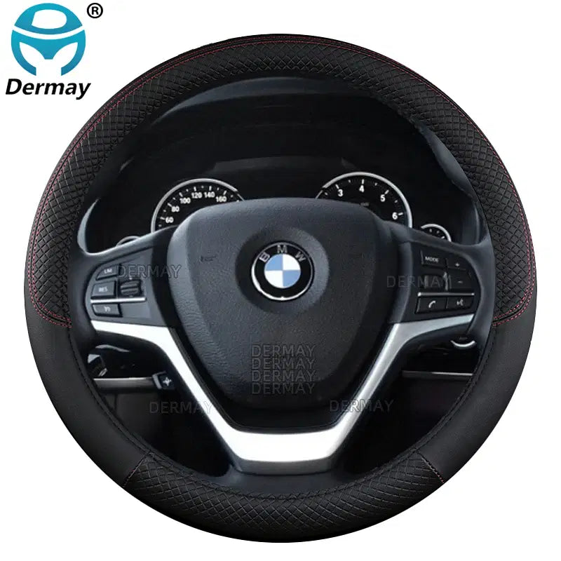 Color Name: PURPLE - 9 Color Sport Auto Steering Wheel Covers Anti-Slip Leather Car Steering-wheel Cover Car-styling Anti-catch Holder Protor