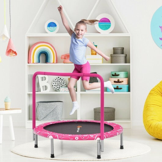 36 Inch Kids Trampoline Mini Rebounder with Full Covered Handrail-Pink - Color: Pink