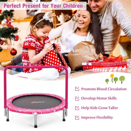 36 Inch Kids Trampoline Mini Rebounder with Full Covered Handrail-Pink - Color: Pink