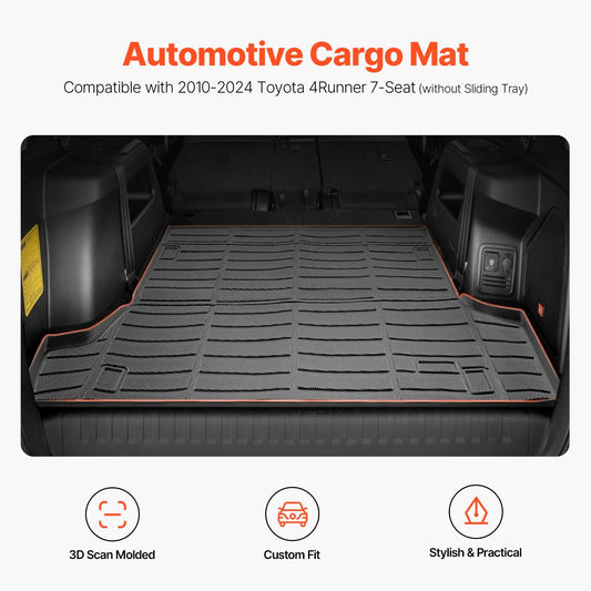 VEVOR Cargo Mat Compatible with Toyota 4Runner 7 Seater 2010-2024 without Sliding Tray, Precise Fit Trunk Mat for SUVs, TPE Trunk Protector Replacement, Black (1PCS)